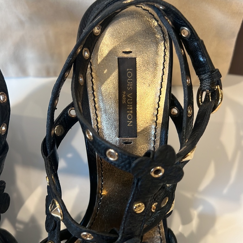 Louis Vuitton Black/Gold Wedge Sandals - Picture 4 of 15